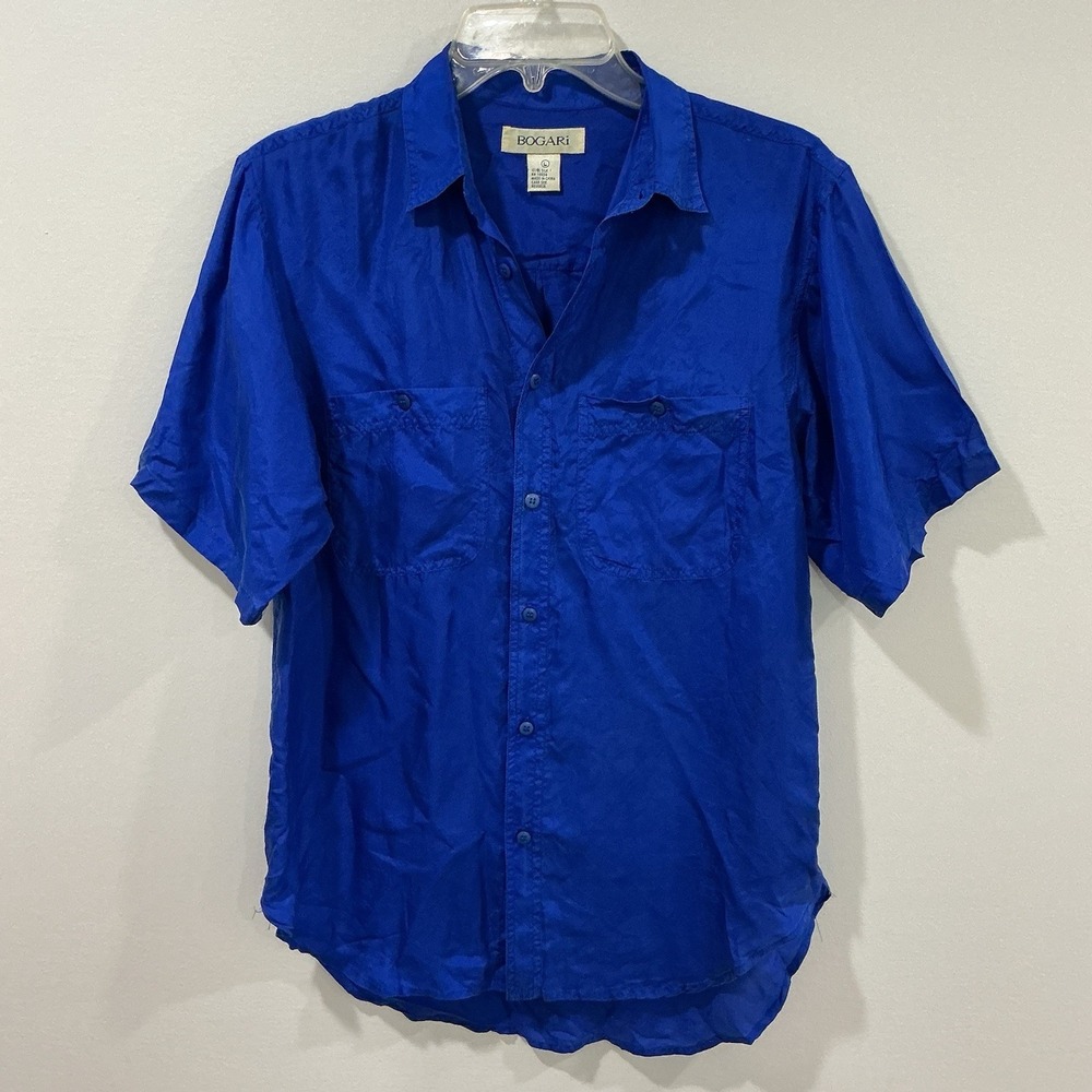 Bogari 100% Silk Shirt Size Large Royal Blue Lightweight Luxury Vintage